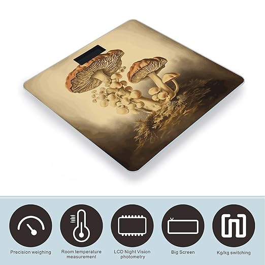 Vintage Mushrooms Bathroom Scale Weight Scale for Body WeightHighly Accurate Digital Weighing Machine Clear LED Display Digital Bathroom Body Scale 400lb/182kg