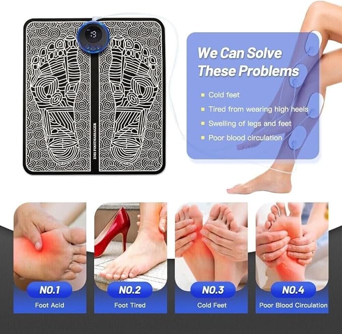 EMS Electric Foot Massager Pad for Blood Circulation and Muscle Stimulation with 19 Levels and 8 Modes