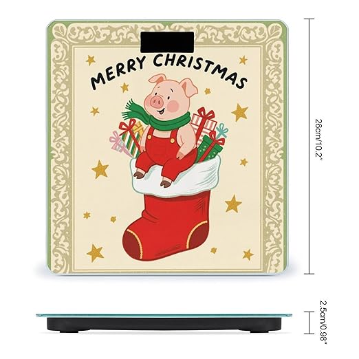 Christmas Pig Print Scale for Body Weight Sturdy Tempered Glass Weighing Scales with LCD Display Accurate Digital Bathroom Scale Convenient Body Fat Smart Scales Easy Read