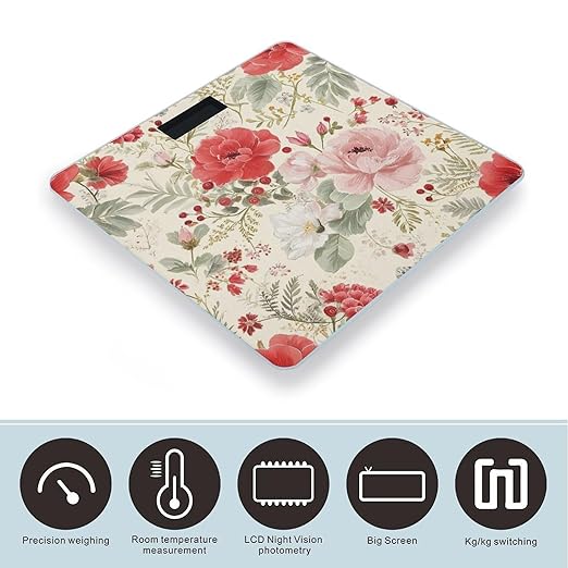 Men's Smart Scale for Body Weight Digital Bathroom Weighing Scale Automatic Switch Energy Saving Scale Floral Chic Flowers Roses Pedals Dots Leaves Buds Spring Season Theme