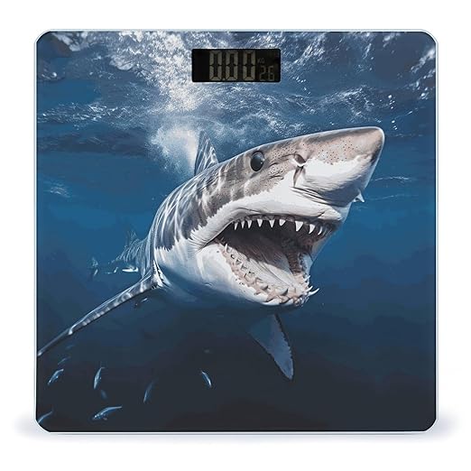 Great White Shark Opens Mouth Bathroom Scale for Body Weight Bathroom Weighing Scale with Backlit LCD Display Highly Accurate Measures Weight Up to 180kg