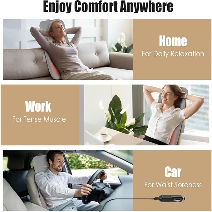Full Body Electric Massage Mat with Heat Vibration Back Massage Pad Cushion with Inflatable Head Pillow and Lumbar Pillow 10 Vibration Motors 3 Timers (28x14)
