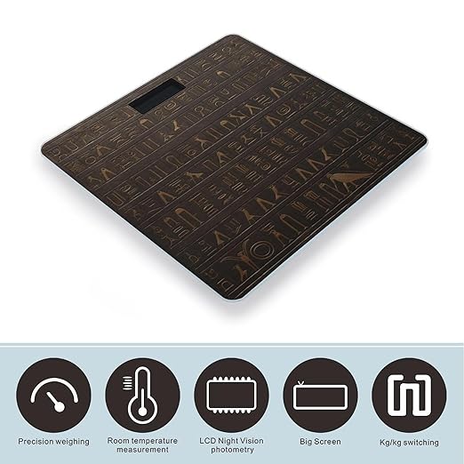 Ancient Egyptian Hieroglyph Weight Scale Large Bathroom Scales Digital Weight with Bright LED Display Non Slip Automatic Weighing Scale Fashion Weighing Machine for Body