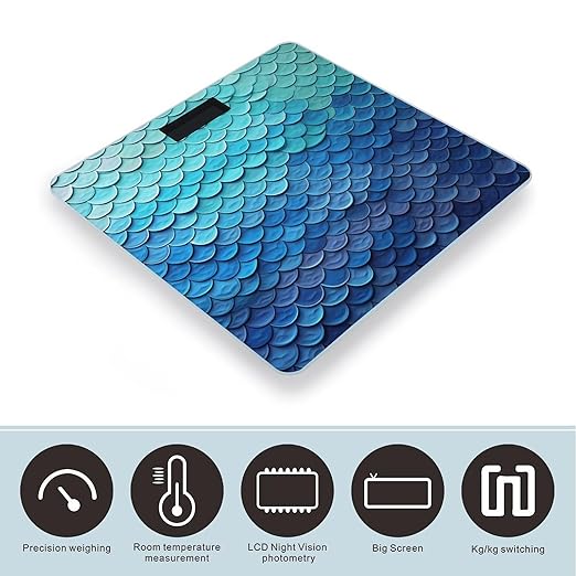 Ocean Sea Blue Mermaid Fish Scale Bathroom Scale for Body Weight 400 Lb Weight Scale with High Precision Sensors Tempered Glass Highly Accurate Digital Weighing Machine for People