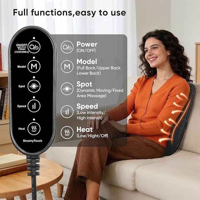 Shiatsu Back Massager with Heat 4D Deep Tissue Massage for Pain Relief Portable Rechargeable Electric Back Massager for Chair Home Office CarGift-Ready for Men Women