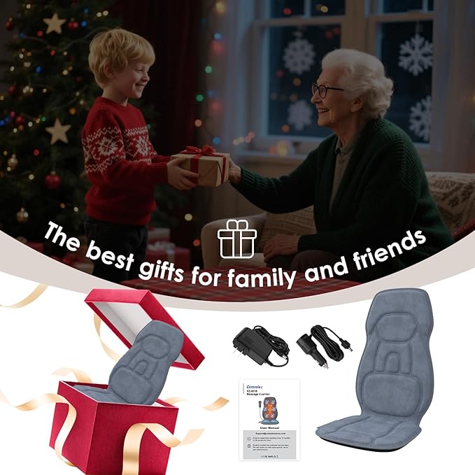 Back Massager with Soft Plush Fabric Cover Massage Seat Cushion with 8 Vibration Motors &amp 2 Heating Levels Chair Massager for Recliner Office Chair Sofa Use Gifts for Dad Mom