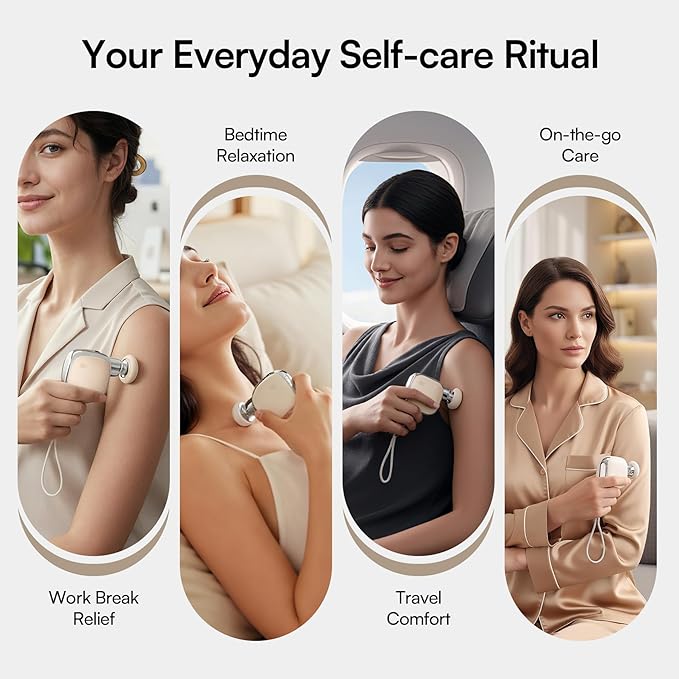 INIA PocketForce Mini Massage Gun - 75% Smaller High-Power Percussion for Full Body Relief Portable Deep Tissue Massager Gun with Leather Case &amp 3 Heads for Travel &amp Office Use Gifts for Me