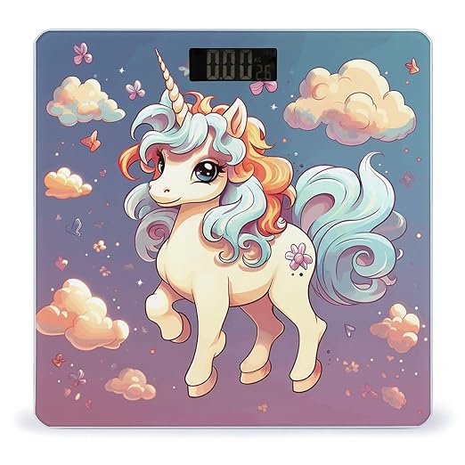 Cartoon Cute Horse Rainbow Scale for Body Weight Accurate Digital Bathroom Scale Toughened Glass High Precision Scales Smart Weight Scales with Large LCD Backlight Display Weighing Machine