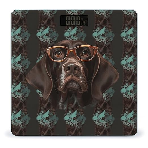 German Shorthaired Pointer in Glasses Bathroom Scale Rounded Smart Scale for Body Weight Automatic Power On/Off Weight Scales Accurate Bathroom Digital Scales for Pet Home Bedroom Kitchen