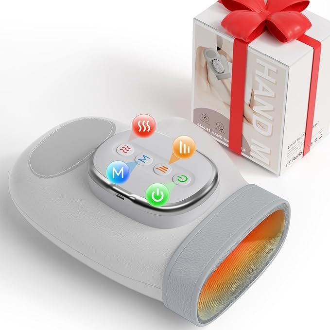 Hand Massager with Heat – Finger &amp Wrist Relaxation Device for Office Workers/Gamers/Athlete Cordless and Rechargeable Massage Ideal Gift for Women and Men