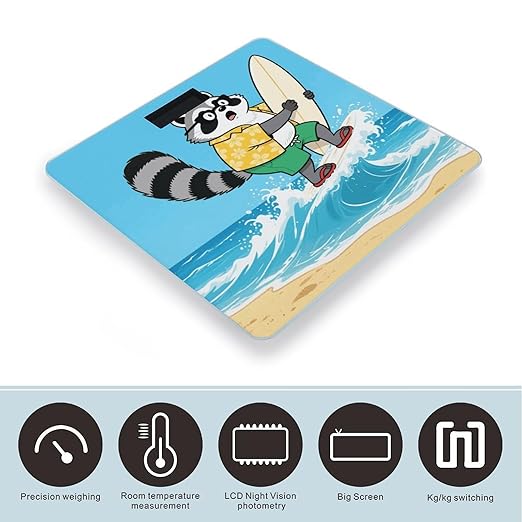 Funny Raccoon Weight Scale Cute Bathroom Scale for Body Highly Accurate Digital Weighing Machine for People Compact LCD Display Scales with Sturdy Toughened Glass Scales