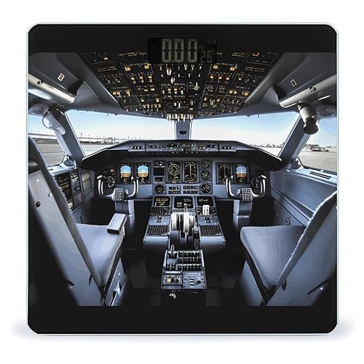 Airplane Cockpit Scale for Body Weight Safe Rounded Corners Tempered Glass Digital Bathroom Scale LED Display 400lb Capacity Weight Scales with High Precision Sensors