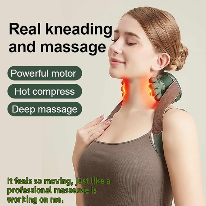 Bionic Heated Massager Master Tissue Shiatsu Electric Massage for ShoulderMassage Neck with 4D Kneading Ergonomic Hand-Like Design for a Professional-Grade Soothing Experience (Green)
