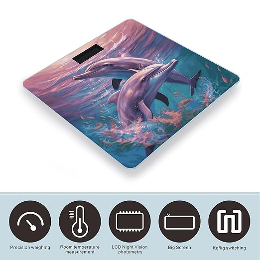 Digital Bathroom Scale for Body Weight Scale with Bright LCD Display High Accuracy Step-On Technology Auto On/Off Dolphins Art Digital Scales 400 Lbs /180kg