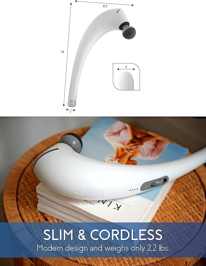 Zyllion Handheld Back and Neck Massager - Cordless Rechargeable Electric Vibrating Deep Tissue Massage with Heat for Athletes Recovery and Muscle Pain Relief - White (ZMA-27-WT)