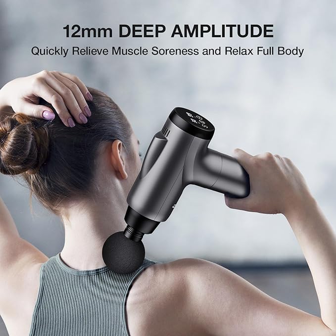 Massage Gun Deep Tissue Handheld Electric Muscle Massager High Intensity Percussion Massage Device for Pain Relief with 9 Attachments &amp 30 Speed(Grey)