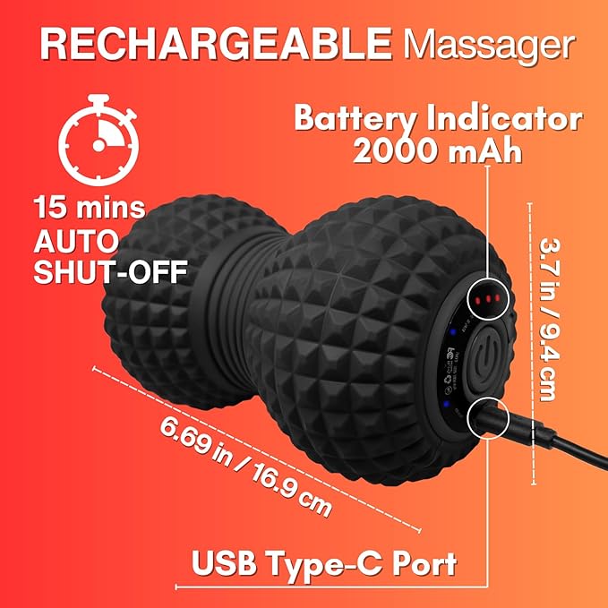 ZeenKind Vibrating Peanut Massage Ball Ultra Strong Rechargeable Therapy Roller Trigger Point Massager for Back Neck Foot Muscle Pain Myofascial Release &amp Plantar Fasciitis Relief