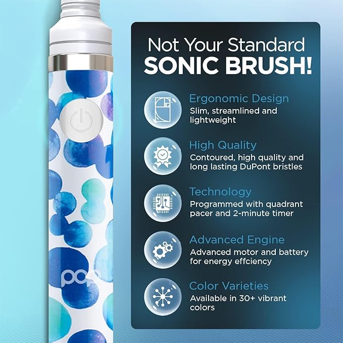 Pop Sonic Electric Toothbrush (Blue Bubbles + 4 Brush Heads) - Travel Toothbrushes w/AAA Battery | Kids Electric Toothbrushes with 2 Speed &amp 15000-30000 Strokes/Minute Dupont Nylon Bristles