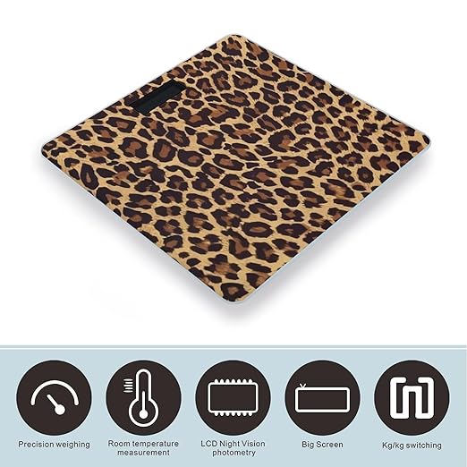 Cool Cheetah Leopard Scale for Body Weight Anti-Slip Sturdy Tempered Glass Weighing Machine Highly Digital Accurate Bright LCD Bathroom Scale for Household Gift