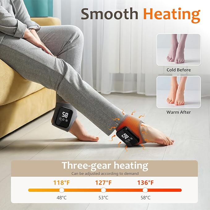 Foot Massager for Neuropathy Foot Renew Triple Method Massager with 3-Speed &amp 3-Temperature Wireless Heated Foot &amp Ankle Wrap Portable Foot Massagers for Home/Office/Travel