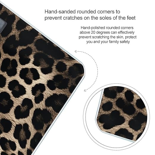Black Leopard Print Bathroom Scale for Body Weight LCD Display Digital Bathroom Scale Tempered Glass Bathroom Weight Scales Fashion Smart Scales for Home Bedroom 400 Lb