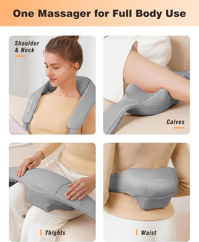 KNQZE Neck and Shoulder Massager with Heat Cordless Back and Neck Massager Upgraded Graphene Heating 4D Shiatsu Deep Kneading Massage for Shoulder Back Pain Relief (Gray)
