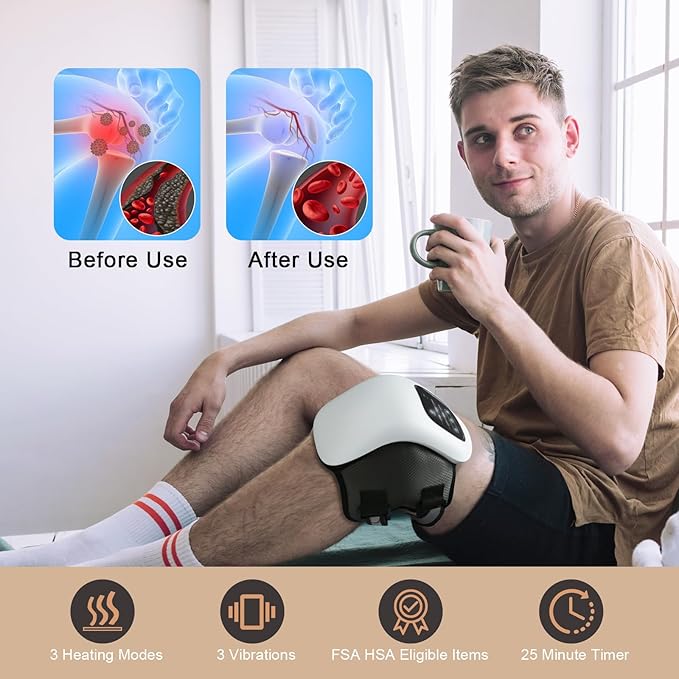 Knee Massager with Heat LED Screen and Vibration Cordless Knee Massager with Adjustable Straps and Timer