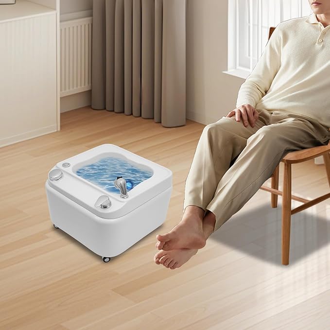 Acrylic Foot Spa Bathtub with 7 Colors LED LightAcrylic Pedicure Basin with Universal Wheels21.65 Inch White Pedicure BowlPortable Foot Spa Tub for Home Salon Spa