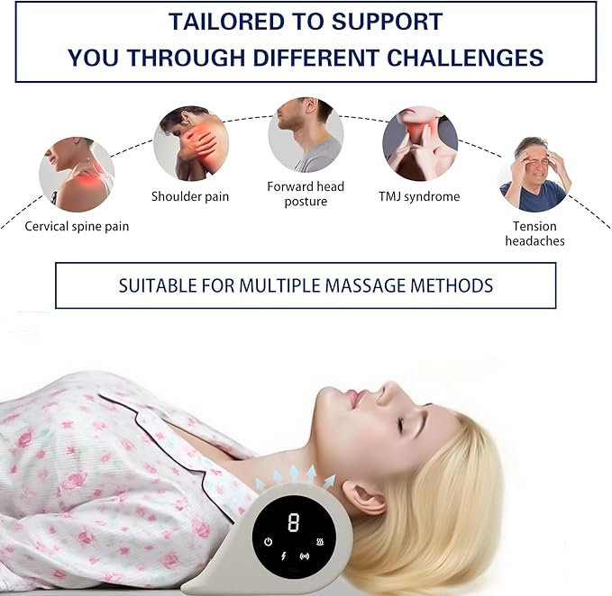 Neck Massager with Vibration Function 3 Modes Neck and Shoulder Relaxer Pillow with Heat 26°Angle Cervical Traction Device Massager with Heat for Pain Relief Deep Tissue