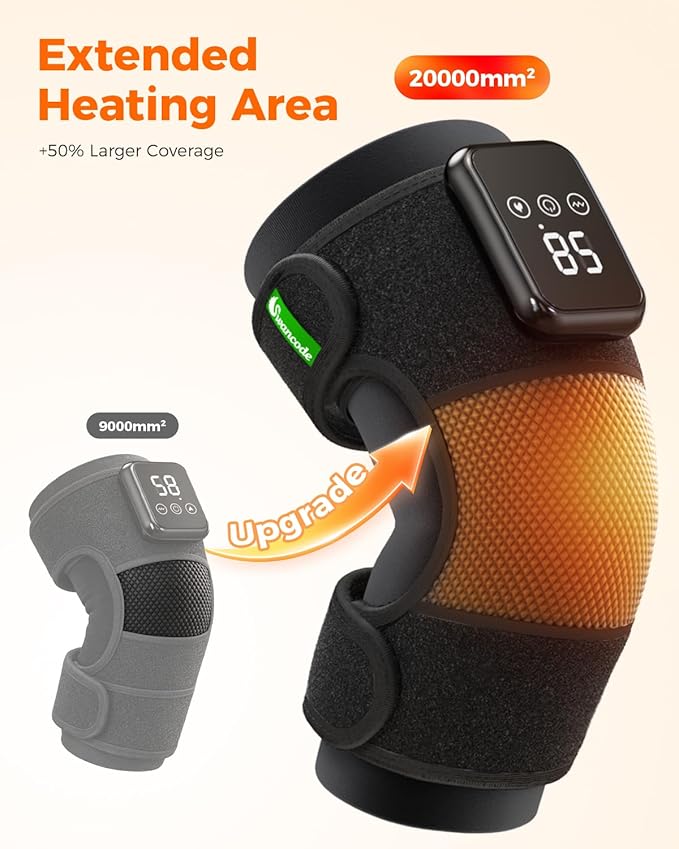 3-in-1 Knee Massager for Pain Relief with Heat Portable Heated Knee Brace with Extension Strap for Knee Elbow &amp Shoulder Cordless Rechargeable Electric Massagers for Joint Comfort (Single)