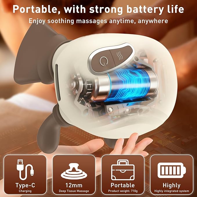 4D Wireless Neck Shoulder Massager Bionic Hands Deep Tissue Massage Portable Electric Kneading Shiatsu Back Massager 3 Relax Massage Modes for Body Daily Relief Gifts for Men Women