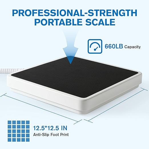 Helsevesen Professional Medical Bariatric Scale Digital Bathroom Scales Low-Profile Heavy Duty Bariatric Scale with Anti-Slip Rubber Mat (DR660W)