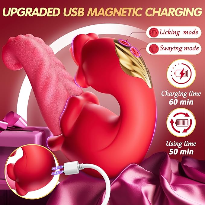 Dual Stimulation Adult for Women 10 Frequency Thrusting Stimulation Modes with Strong Suction Cup for Hands Free Play Automatic Electric Machine Tool for Women Pleasure (Red1)