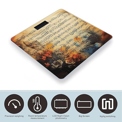 Vintage Music Note Weight Scale Large Bathroom Scales Digital Weight with Bright LED Display Non Slip Automatic Weighing Scale Fashion Weighing Machine for Body
