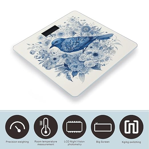 Bluebird and Flowers Scale for Body Weight Smart Scales Digital Bathroom Scale High Precision Weighing Scales with Large Display Weighing Machine for People