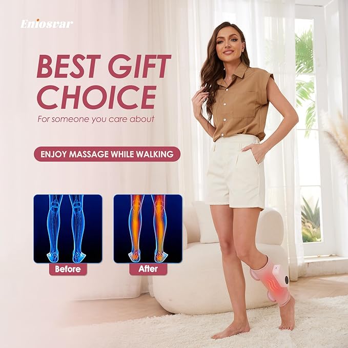 Air Compression Leg Massager Cordless Calf Massager with Heat Air Compression Leg Massage for Circulation and Pain Relief Gifts for Dad Mom Men Women Pink (Single)