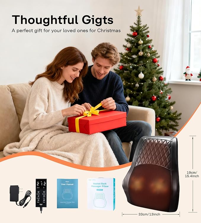 ALLJOY Back Massager with Heat Electric Shiatsu Massage Pillow with LCD Display 4 Modes &amp 3 Intensities Deep Tissue Kneading for Lower Back Neck Shoulder Leg Ideal Gifts for Men Women