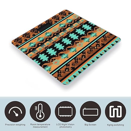 Smart Scale for Body Weight Digital Bathroom Weighing Scale Energy Saving Scale Geometric Ethnic Tribal Navajo Aztec
