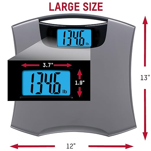 Taylor Digital Scales for Body Weight Extra High 440 LB Capacity Built in Handle Jumbo Blue Readout Durable Platform 13.0 x 12.0 Inches Silver Metallic