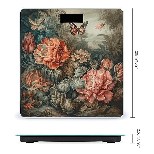Flowering Plant Scale for Body Weight Accurate Digital Bathroom Scale Toughened Glass High Precision Scales Smart Weight Scales with Large LCD Backlight Display Weighing Machine