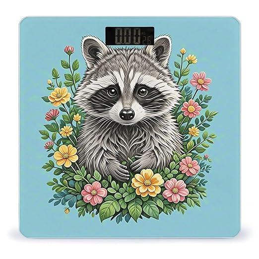 Raccoon Bathroom Scale for Body Weight LCD Display Digital Bathroom Scale Tempered Glass Bathroom Weight Scales Fashion Smart Scales for Home Bedroom 400 Lb