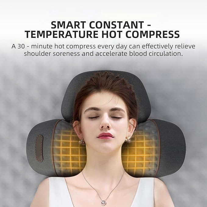 Pillow Traction Massager 2026 New for Neck Hump - 3-In-1 Cervical Neck Pillow with Heat Therapy Memory Foam for Shoulder Neck Pain Relief Ergonomic Massager Gray(Plug-In Only Not Battery-Powered）