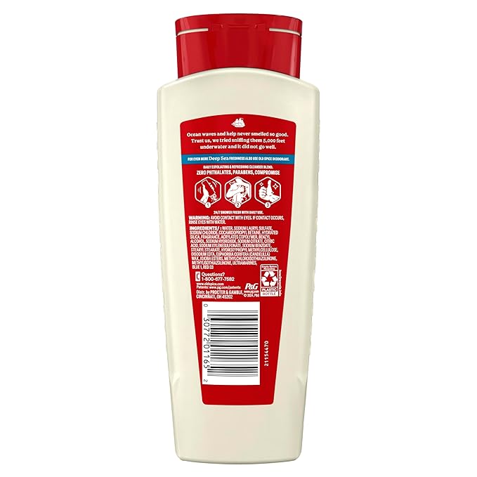 Old Spice Cleansing Body Wash for Men 24/7 Shower Fresh with Lasting Scent Exfoliate &amp Cleanse Gentle on Skin Vitamin B3 Deep Sea with Ocean Waves + Kelp Scent 18 oz (Pack of 4)