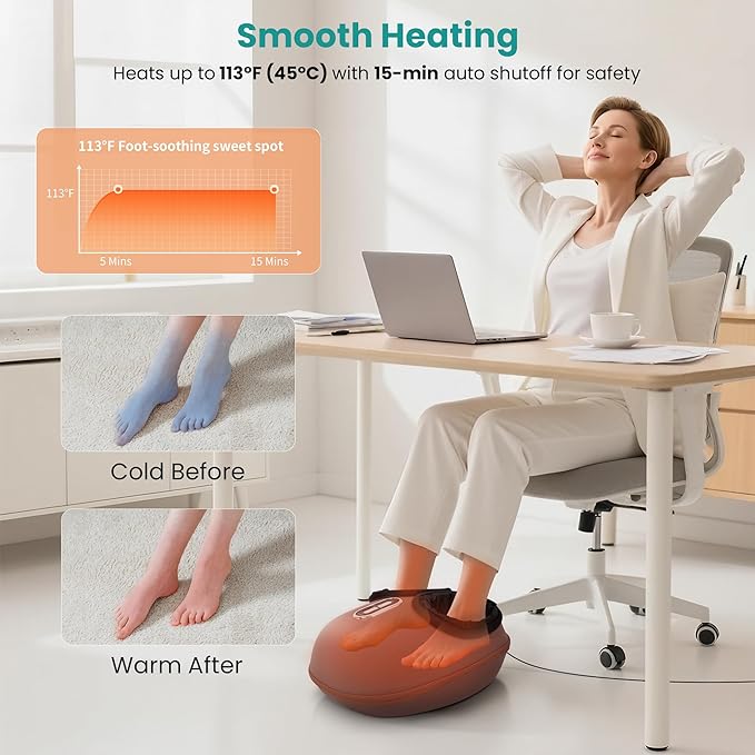 Nekteck Shiatsu Foot Massager with Heat 2026 Upgraded Air Compression Electric Heated Feet Massage for Neuropathy Plantar Fasciitis Deep Kneading Therapy Improve Blood Circulation Size Up to US 13