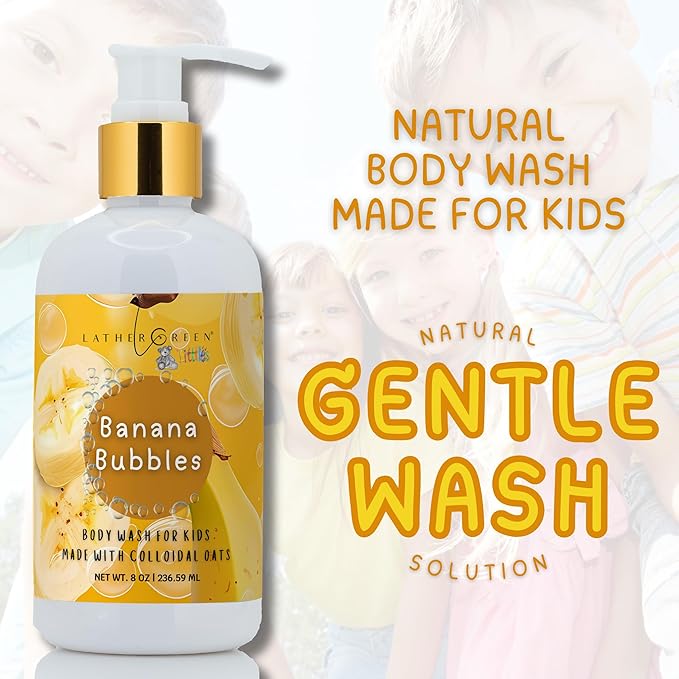 Kids Body Wash – Plant Based Gentle Moisturizer with Shea Butter – Safe for Sensitive Skin – Banana Bubbles – 3 Pack (8 oz Each)