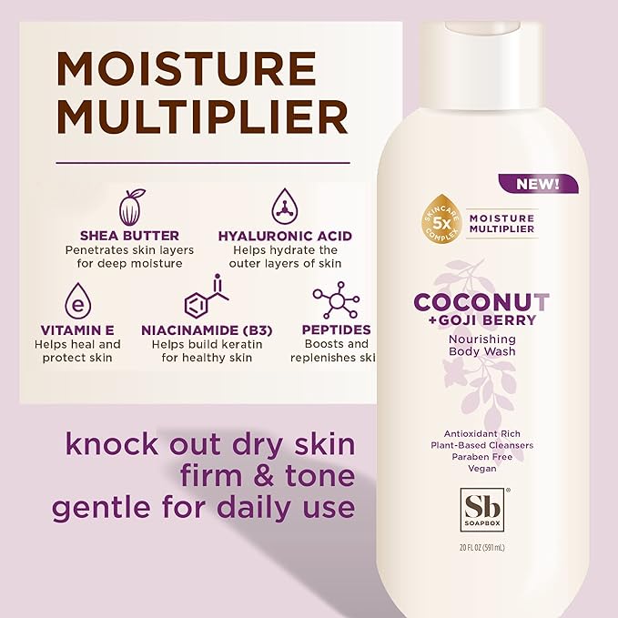 Soapbox Body Wash Refill Coconut + Goji Berry Body Wash Refill Pack Bulk Soap Pouch Vegan + Antioxidant Rich Moisturizing with Shea Butter Peptides &amp Keratin Promoting B3 40oz