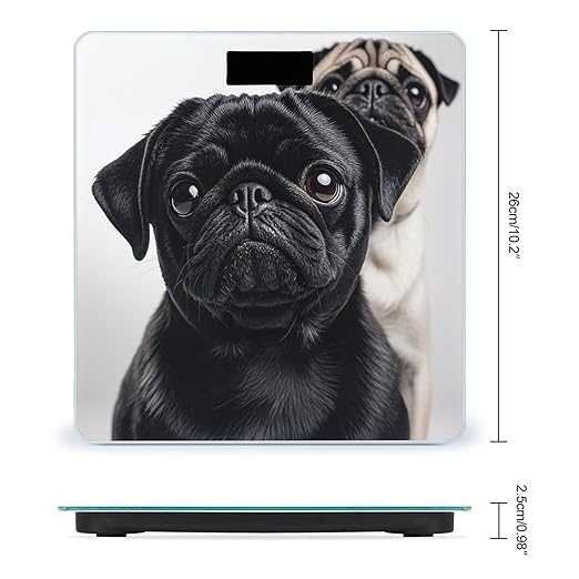 Cute Black Pug Dog Smart Scale for Body Weight Accurate Bathroom Scale with LED Display Digital Weight Scales Weighing Machine High Precision Scales for Bath Home