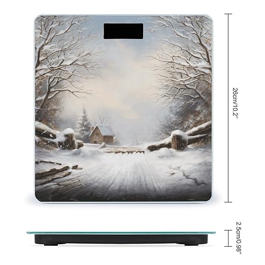 Snow Scene Scale for Body Weight Anti-Slip Tempered Glass Digital Bathroom Scales Clear LCD Display Weighing Scale Safe Rounded Corners Smart Scales
