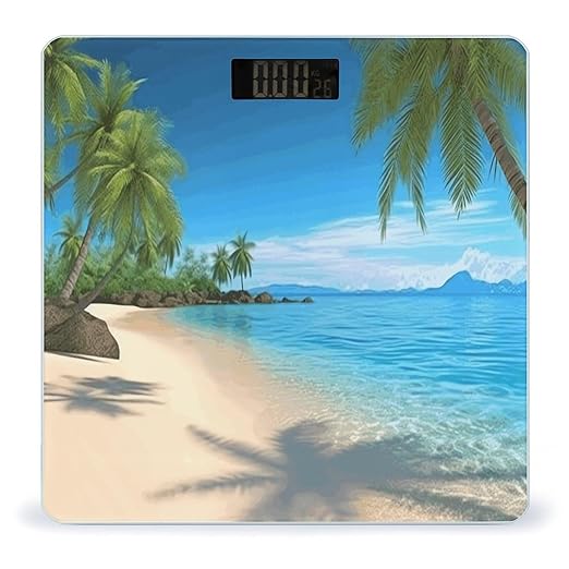 Hawaiian Beach with Palm Trees Weight Scale Large Bathroom Scales Digital Weight with Bright LED Display Non Slip Automatic Weighing Scale Fashion Weighing Machine for Body