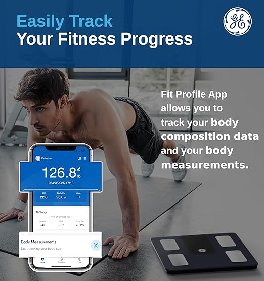 GE Smart Scale for Body Weight BMI Fat Muscle Mass with 14 Body Composition Metrics &amp All-in-one LCD Display Digital Bathroom Weight Scales Bluetooth with App Accurate Weighing Machine 400 lbs